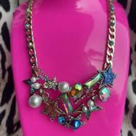 Betsey Johnson Celestial Starlet Star Pearl Mystic Necklace 13"-18" EUC - Picture 10 of 10